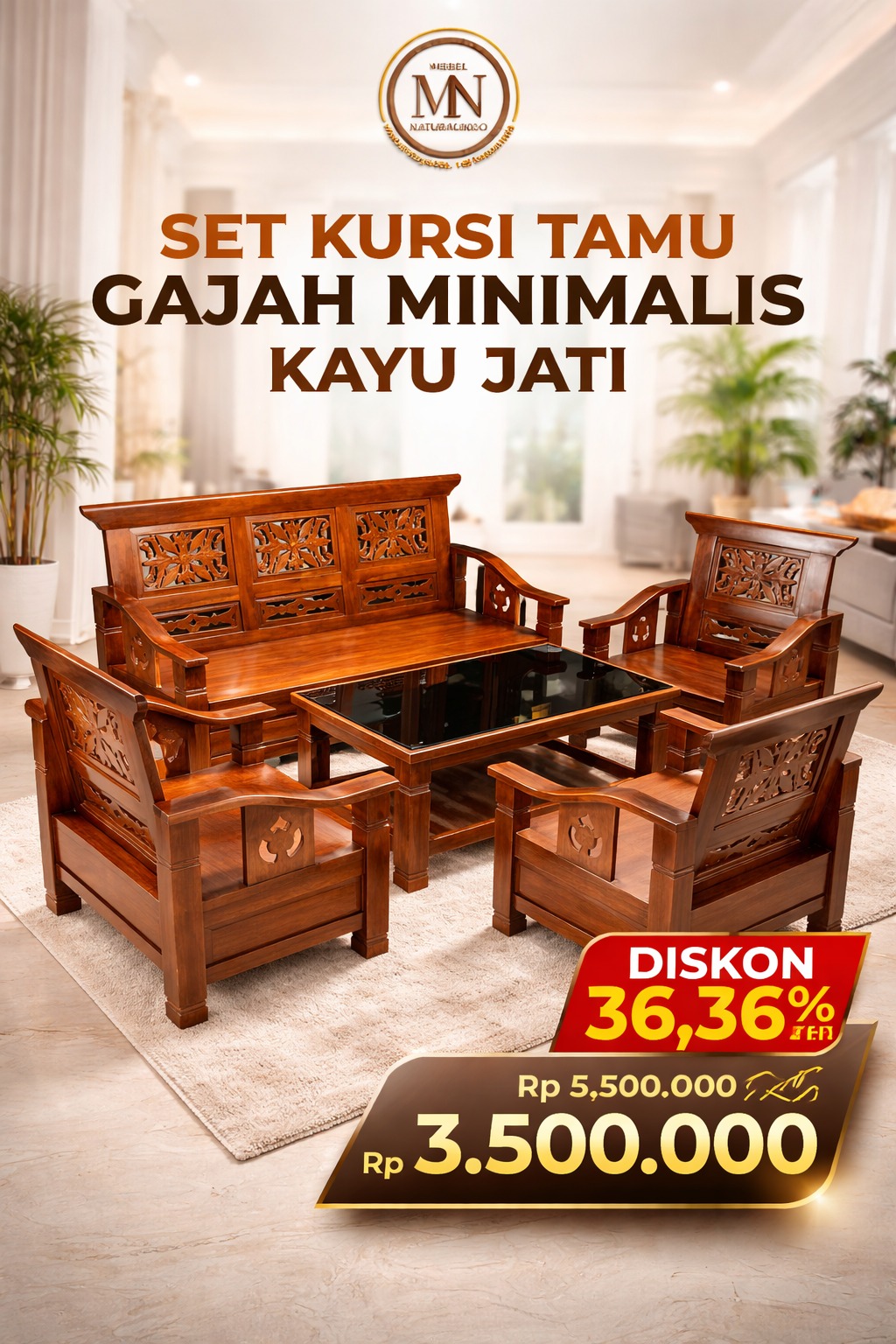 Meja Kursi Tamu Gajah Kayu Jati Promo
