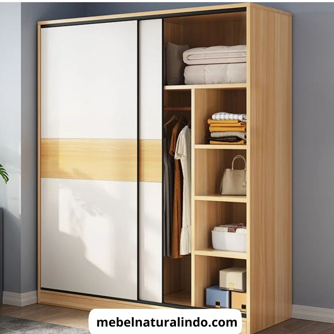 Lemari Pakaian Kayu Pintu Geser